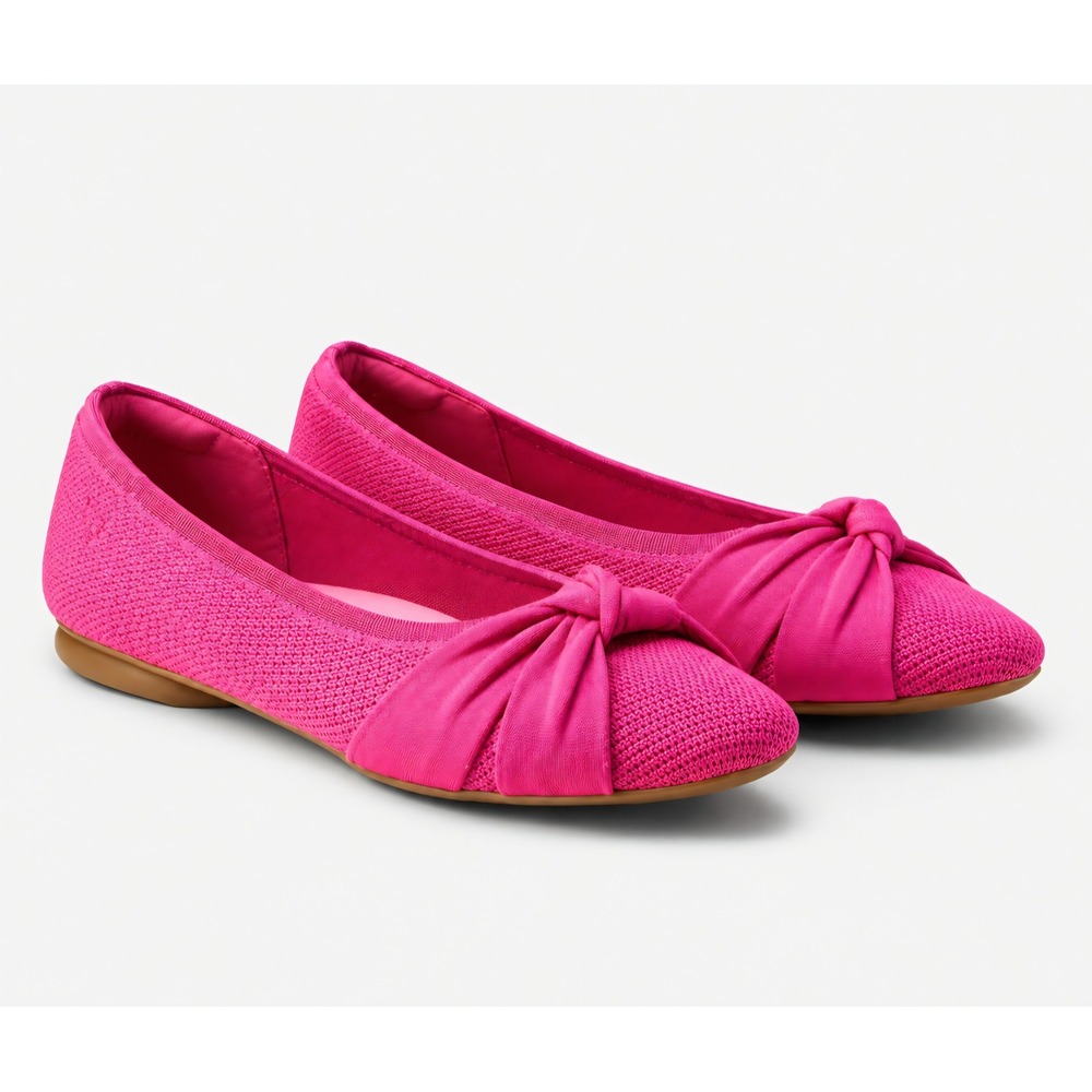 VIVAIA Bibi Pitaya Pink Pointed Toe Knit Bow Flats Shoes EU 37 US 6.5